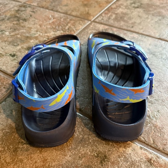 Birkis Blue Sandals with Orange and Yellow Accents size 40 - Picture 4 of 8